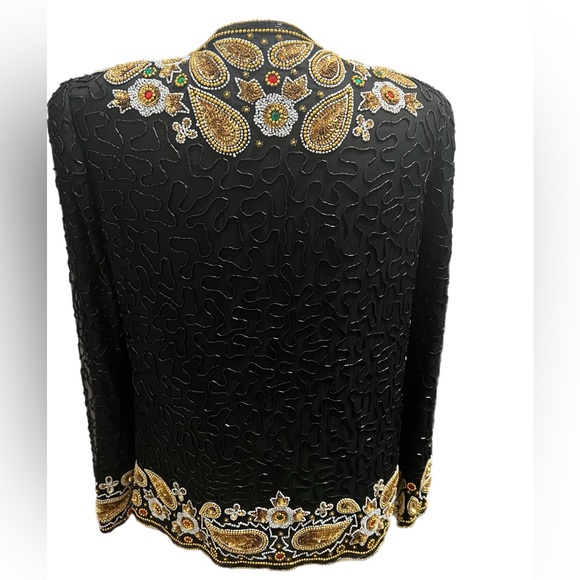 Lawrence Kazar Jacket Women’s Size Medium Black With Beading Long Sleeve Open Fr - Picture 4 of 5
